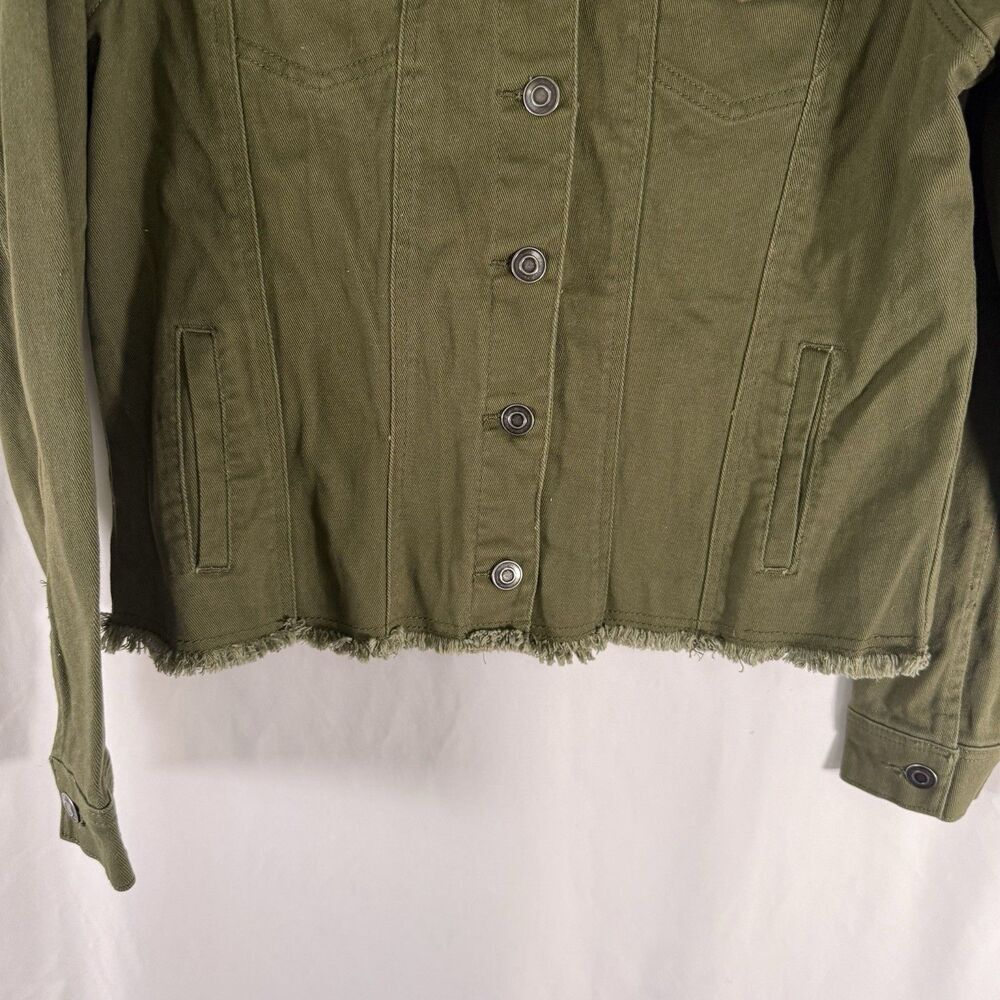 New Baccini Twill Jacket Women's Medium Green Fringe Hem Button Up Long Sleeve - Picture 5 of 11